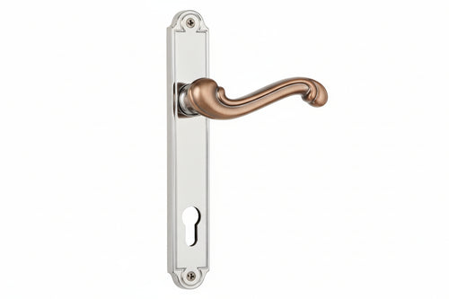 Maniglia Barocco Con Placca In Ottone Foro Yale- - Mm.90 - 4 Paio