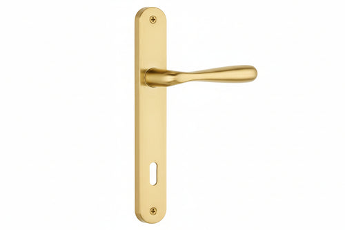 Maniglia Goccia Con Placca In Zama Finitura Ottone Lucido- - Mm.90 Foro Normale - 2 Paio Cottali