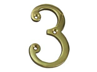 Numero Civico 3 Inglese In Ottone Lucido - 5 Pezzi