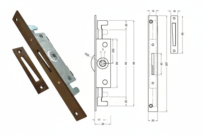 Cremonese Triplice Chiusura Per Finestra Bordo Quadro Bronzato- - Entrata Mm.17 - 10 Pezzi Mrcas