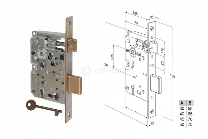 Serratura A Bussola Ridotta Da Infilare Bordo Quadro Bronzato- - Mm.45 Bordo Acciaio Bronzato (B.00572.45.02) - 2 Pezzi Agb