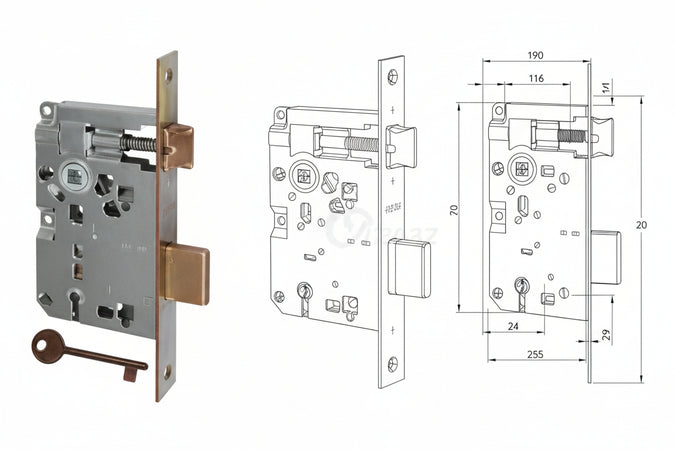 Serratura A Bussola Ridotta Da Infilare Bordo Quadro Bronzato- - Mm.50 Bordo Acciaio Bronzato (B.00572.50.02) - 2 Pezzi Agb