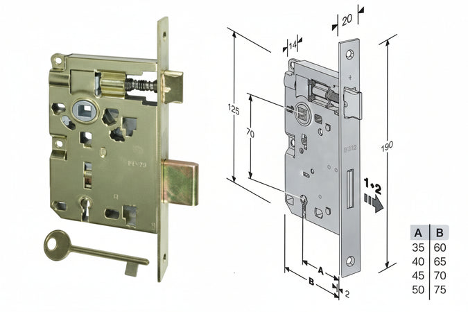 Serratura A Bussola Ridotta Da Infilare Bordo Quadro Ottonato- - Mm.35 Bordo Acc.Ottonato Verniciato (572.35.03) - 2 Pezzi Agb