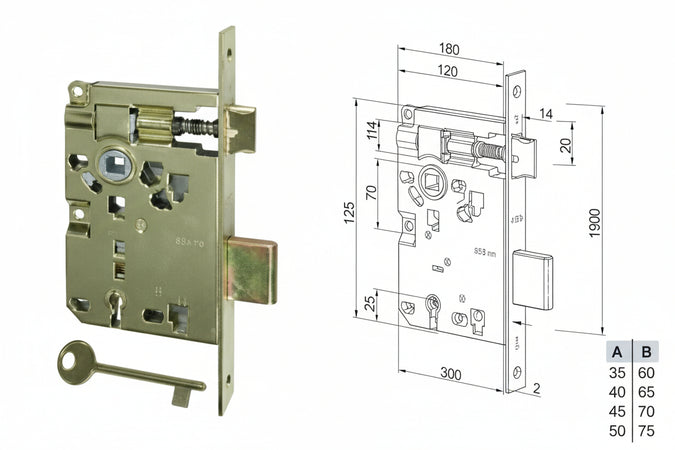 Serratura A Bussola Ridotta Da Infilare Bordo Quadro Ottonato- - Mm.40 Bordo Acc.Ottonato Verniciato (572.40.03) - 2 Pezzi Agb