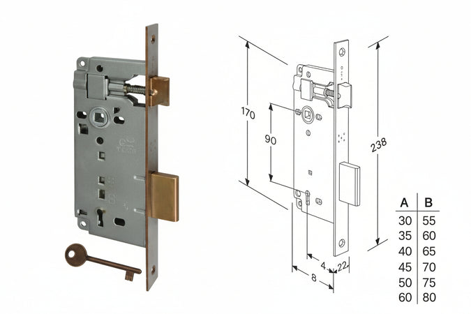 Serratura A Bussola Da Infilare Bordo Quadro Bronzato- - Mm.30 Bordo Acciaio Bronzato (B.00592.30.02) - 2 Pezzi Agb
