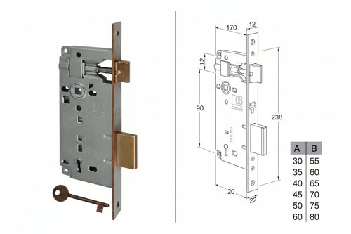Serratura A Bussola Da Infilare Bordo Quadro Bronzato- - Mm.35 Bordo Acciaio Bronzato (B.00592.35.02) - 2 Pezzi Agb