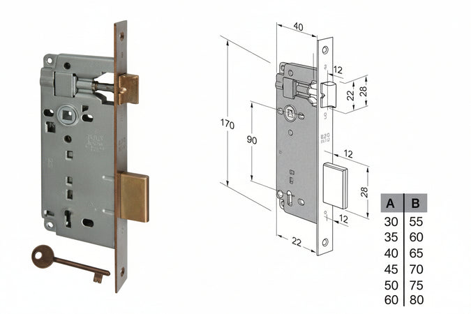 Serratura A Bussola Da Infilare Bordo Quadro Bronzato Mm.40 Bordo Acciaio Bronzato (B.00592.40.02) Agb