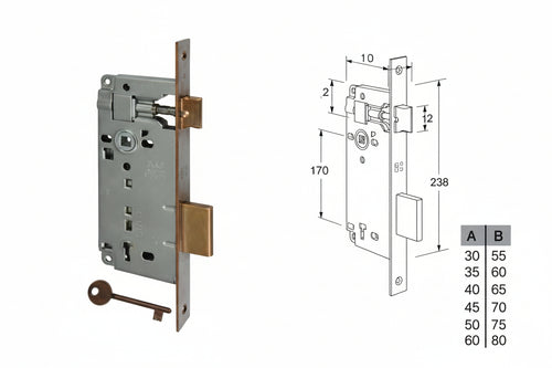 Serratura A Bussola Da Infilare Bordo Quadro Bronzato Mm.45 Bordo Acciaio Bronzato (B.00592.45.02) Agb