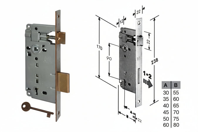 Serratura A Bussola Da Infilare Bordo Quadro Bronzato Mm.50 Bordo Acciaio Bronzato (B.00592.50.02) Agb