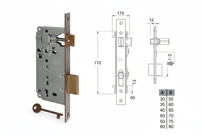 Serratura A Bussola Da Infilare Bordo Quadro Bronzato- - Mm.60 Bordo Acciaio Bronzato (B.00592.60.02) - 2 Pezzi Agb