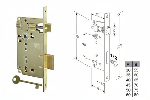 Serratura A Bussola Da Infilare Bordo Quadro Ottonato Mm.40 Bordo Acc.Ottonato Verniciato (592.40.03) Agb