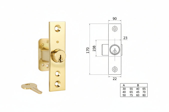 Serratura A Bussola Da Infilare Bordo Quadro Ottonato Mm.45 Bordo Acc.Ottonato Verniciato (592.45.03) Agb