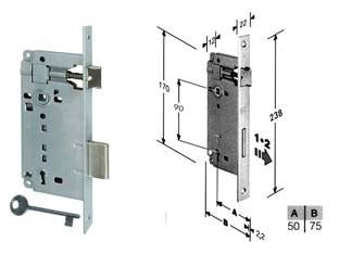Serratura A Bussola Da Infilare Bordo Quadro Cromo Satinato Mm.50 Bordo Acciaio Cromato Satinato (592.50.34) Agb