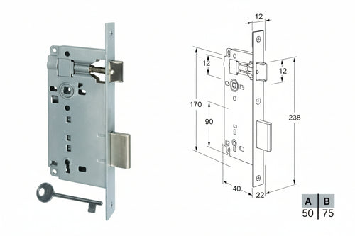 Serratura A Bussola Da Infilare Bordo Quadro Cromo Satinato Mm.50 Bordo Acciaio Cromato Satinato (592.50.34) Agb