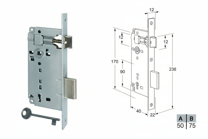 Serratura A Bussola Da Infilare Bordo Quadro Cromo Satinato Mm.50 Bordo Acciaio Cromato Satinato (592.50.34) Agb