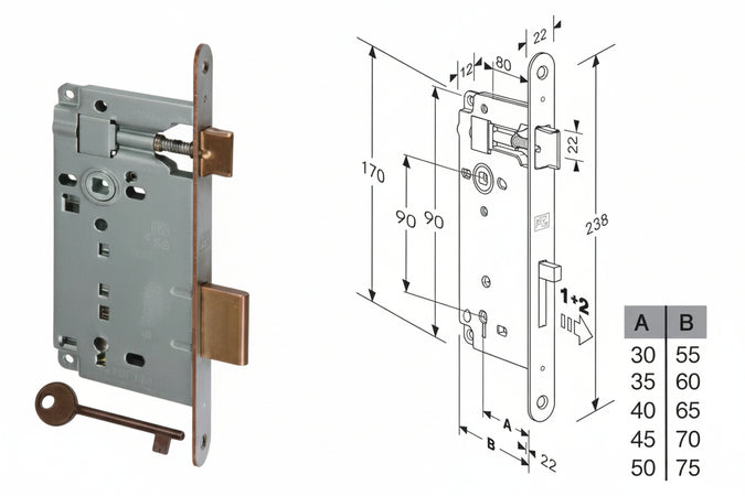 Serratura A Bussola Da Infilare Bordo Tondo Bronzato- - Mm.30 Bordo Acciaio Bronzato (591.30.02) - 2 Pezzi Agb