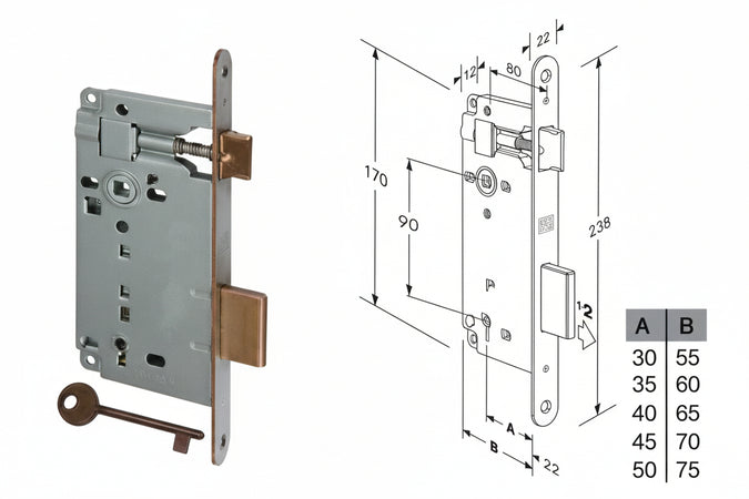 Serratura A Bussola Da Infilare Bordo Tondo Bronzato Mm.40 Bordo Acciaio Bronzato (591.40.02) Agb