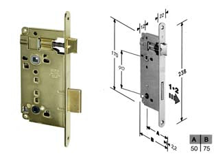 Serratura A Bussola Infilare Bordo Tondo Ott. Con Apertura Emergenza Mm.50 Bordo Acc.Ottonato Vernic. (B.00595.50.03) Agb