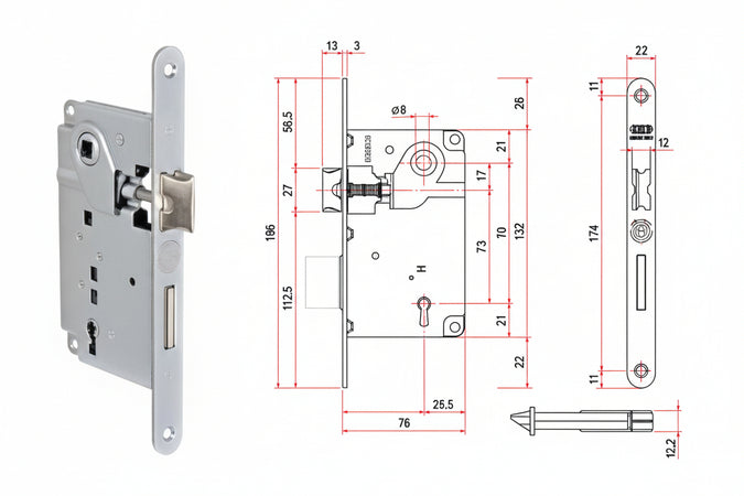 Serratura A Bussola Centro Bordo Tondo Cromato Opaco Mm.50 Bordo Acciaio Cromato (001.50.34) Agb