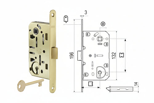 Serratura A Bussola Mediana Evolution Solo Scr. Nylon B.Do T.Do Otton. Mm.50 Bordo Acciaio Ottonato (1101.50.03) Agb