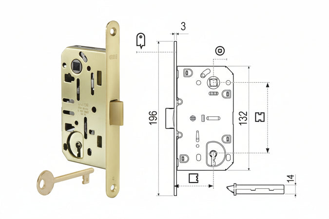 Serratura A Bussola Mediana Evolution Solo Scr. Nylon B.Do T.Do Otton. Mm.50 Bordo Acciaio Ottonato (1101.50.03) Agb