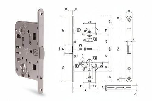 Serratura Mediana Evolution Foro Cil. Solo Scr. Nylon B. T.Do Cr. Op. Mm.50 Bordo Cromato Opaco (1103.50.34) Agb