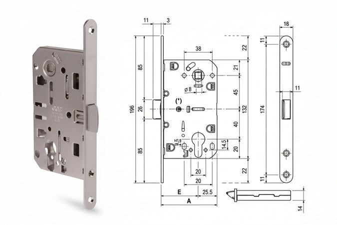 Serratura Mediana Evolution Foro Cil. Solo Scr. Nylon B. T.Do Cr. Op. Mm.50 Bordo Cromato Opaco (1103.50.34) Agb