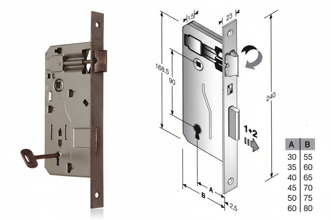 Serratura A Bussola Da Infilare Bordo Quadro Bronzato Mm.35 Bordo Acciaio Bronzato Bonaiti