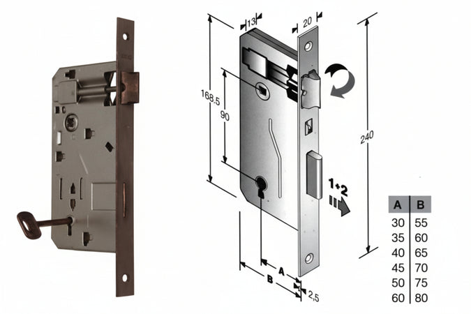 Serratura A Bussola Da Infilare Bordo Quadro Bronzato Mm.40 Bordo Acciaio Bronzato Bonaiti