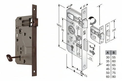Serratura A Bussola Da Infilare Bordo Quadro Bronzato Mm.45 Bordo Acciaio Bronzato Bonaiti
