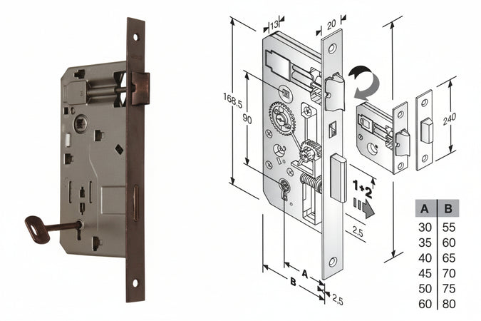 Serratura A Bussola Da Infilare Bordo Quadro Bronzato Mm.45 Bordo Acciaio Bronzato Bonaiti