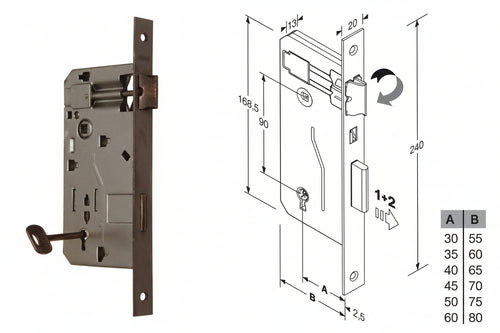 Serratura A Bussola Da Infilare Bordo Quadro Bronzato Mm.50 Bordo Acciaio Bronzato Bonaiti