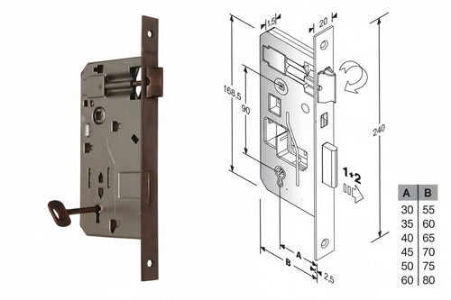 Serratura A Bussola Da Infilare Bordo Quadro Bronzato Mm.60 Bordo Acciaio Bronzato Bonaiti