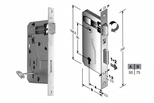 Serratura A Bussola Da Infilare Bordo Quadro Cromo Opaco Mm.50 Bordo Cromo Opaco Bonaiti