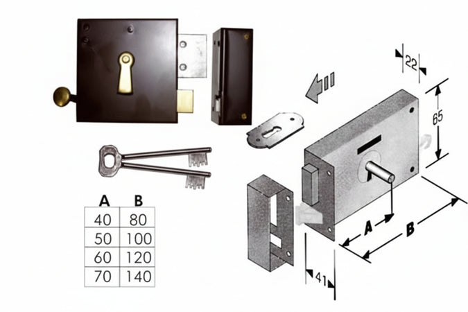 Serratura Da Applicare Per Cantine 175- - Entrata Mm.40, Lunghezza Mm.80 Dx - 2 Pezzi Bonaiti