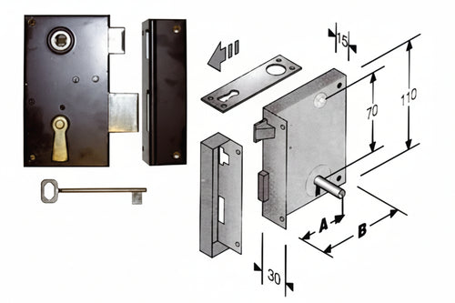 Serratura Da Applicare Per Cantine 185- - Entrata Mm.45 Lunghezza Mm.70 Sx - 2 Pezzi Bonaiti