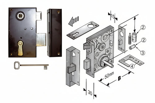 Serratura Da Applicare Per Cantine 185- - Entrata Mm.55 Lunghezza Mm.80 Dx - 2 Pezzi Bonaiti