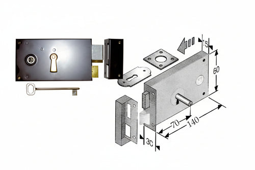 Serratura Da Applicare Per Cantine 187- - Entrata Mm.70 Lunghezza Mm.140 Sx - 2 Pezzi Bonaiti