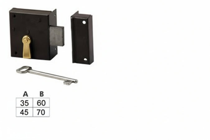 Serratura Da Applicare Per Cantine 188- - Entrata Mm.35 Lunghezza Mm.60 Dx - 2 Pezzi Bonaiti