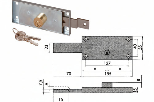 Serratura Serranda Laterale Cilindro Fisso Tondo 41525 Dx Mm.155X15X55H. (41525781) Cisa