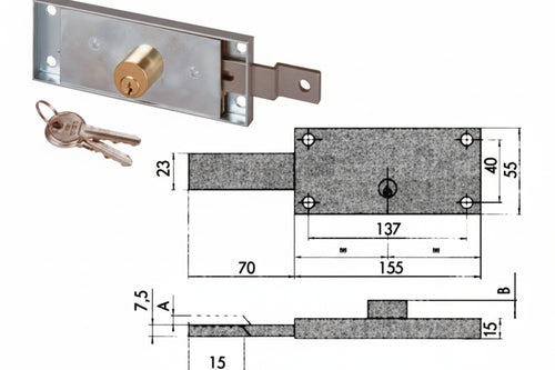 Serratura Serranda Laterale Cilindro Fisso Tondo 41525 Sx Mm.155X15X55H. (41525782) Cisa