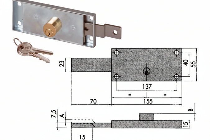 Serratura Serranda Laterale Cilindro Fisso Tondo 41525 Sx Mm.155X15X55H. (41525782) Cisa