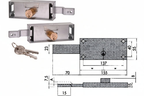 Coppia Serrature Serranda Laterale Cilindro Fisso Tondo 41526- - Mm.155X15X55H. (41526780) - 1 Coppia Cisa