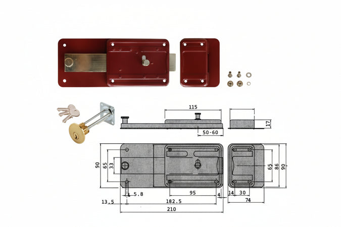 Ferroglietto Con Catenaccio 6 Mandate Scrocco Cilindro Staccato 55071 Mm.50 (55071501) Cisa