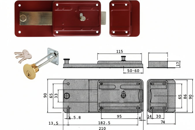 Ferroglietto Con Catenaccio 6 Mandate Scrocco Cilindro Staccato 55071 Mm.60 (55071601) Cisa