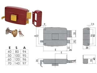 Serratura Da Portoncino Con Pomolo Interno Catenaccio E Scrocco 50110 Mm.70 Dx (50110701) Cisa