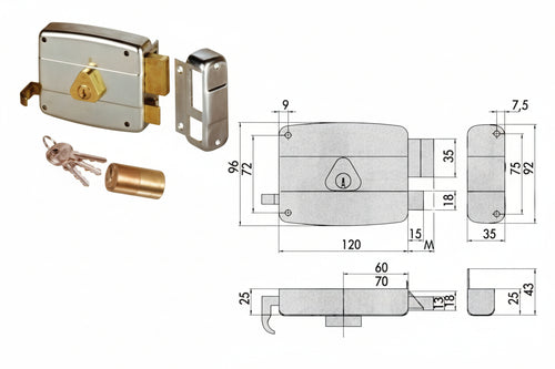Serratura Applicare Catenaccio E Scrocco Doppio Cilindro Fisso 50421 Mm.70 Sx (50421702) Cisa