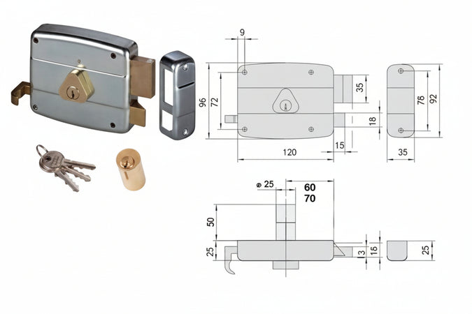 Serratura Applicare Catenaccio E Scrocco Doppio Cilindro Fisso 50521 Mm.60 Sx (50521602) Cisa