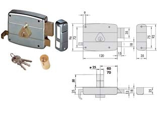 Serratura Applicare Catenaccio E Scrocco Doppio Cilindro Fisso 50521 Mm.70 Dx (50521701) Cisa