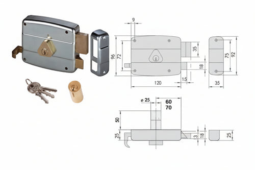 Serratura Applicare Catenaccio E Scrocco Doppio Cilindro Fisso 50521 Mm.70 Sx (50521702) Cisa